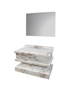 Set mobilje tualeti, me montim në mur, gur i sintetizuar, Përmasat: W 80 cm x D 50 cm x H 23 cm. Pasqyra LED: W 80 cm x H 60 cm
