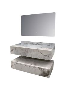 Set mobilje tualeti, me montim në mur, gur i sintetizuar, Përmasat: W 100 cm x D 50 cm x H 20 cm. Pasqyra LED: W 100 cm x H 60 cm