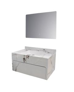 Set mobilje tualeti, me montim në mur, gur i sintetizuar, Përmasat: W 80 cm x D 50 cm x H 40 cm. Pasqyra LED: W 80 cm x H 60 cm
