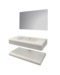 Set mobilje tualeti, me montim në mur, gur i sintetizuar, Përmasat: W 100 cm x D 50 cm x H 15 cm. Pasqyra LED: W 100 cm x H 60 cm