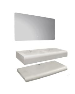 Toilet furniture set, wall-mounted, sintered stone, Measures: W 120 cm x D 50 cm x H 15 cm. LED mirror: W 120 cm x H 60 cm