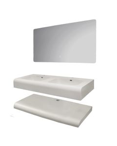 Set mobilje tualeti, me montim në mur, gur i sintetizuar, Përmasat: W 120 cm x D 50 cm x H 15 cm. Pasqyra LED: W 120 cm x H 60 cm