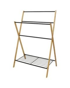 Towel hanger, ladder, bamboo, natural/black, 3 levels, 60x37xH86.5 cm