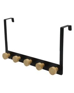Multifunksional hanger, 5 hooks, metal/wood, black/brown, 33.3x18 cm