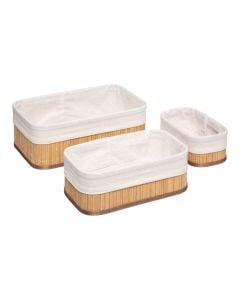 Set kosha magazinimi, 3pc, bambu, natyrale/ e bardhë, 30x20.5xH12 cm