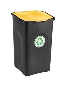 Kosh mbeturinash për ambient të jashtëm, plastik, zezë (kapak I verdhë), 37x37xH56 cm, 50 lt