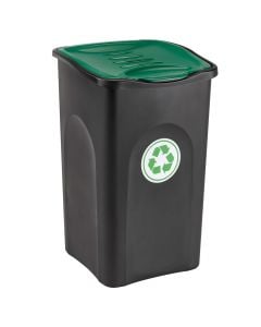 Kosh mbeturinash për ambient të jashtëm, plastik, zezë (kapak jeshil), 37x37xH56 cm, 50 lt