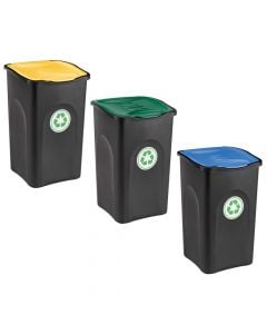 Kosh mbeturinash për ambient të jashtëm, set 3 copë, plastik, zezë, 37x37xH56 cm, 50 lt