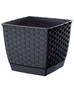 Flower pot, square, Rotolla, plastic, anthracite, saucer included, 25x25xH22 cm, 8.2 lt