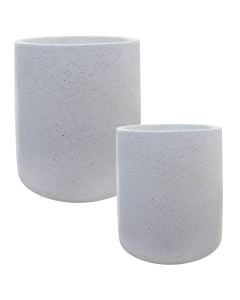 Vazo lulesh, set 2 copë, beton, e bardhë, M: 47x47xH55cm, L: 65x65xH70cm