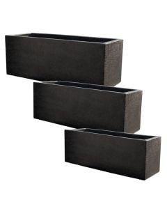 Vazo lulesh, set 3 copë, beton, e zezë, 100x40xH40cm;80x30xH30cm;60x20xH20cm