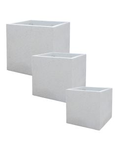 Vazo lulesh, set 3 copë, beton, e bardhë, 60x60xH60cm;50x50xH50cm;40x40xH40cm