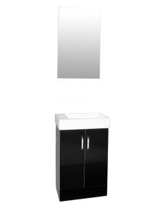 Set"PARMA" MDF cabinet + ceramic basin 48x24xH85cm & mirror 80xH45cm.Aluminium handles ,soft closing doors.