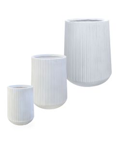 Vazo lulesh, set 3 copë, argjilë, e bardhë, (26x26xH33 cm)x(37x37xH47 cm)x(50x50xH63 cm)