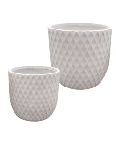 Vazo lulesh, set 2 copë, argjilë, bezhë, (35x35xH34 cm)x(43x43xH41 cm)