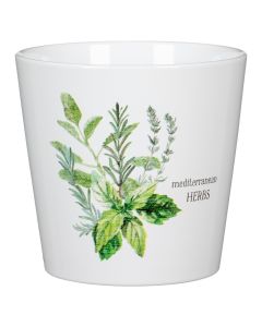 Flower pot, ceramic, white/green, Dia.14xH13.2 cm