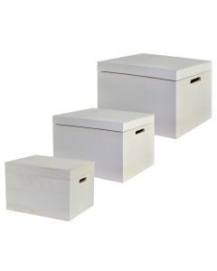 Kuti magazinimi set 3 copë, druri, e bardhë, 52x38xH33 cm; 46x34xH29 cm; 38x30xH25 cm