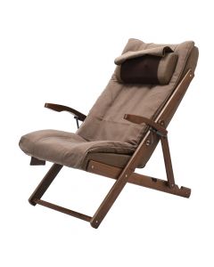 Massage chair, wooden frame (walnut), textile upholstery, brown, 80x70xH107 cm