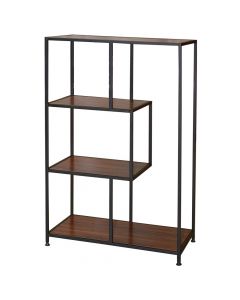 Multifunctional shelf, steel tube with powder coating (black), melamine shelves, walnut, 70x33xH109 cm