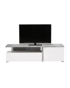 TV unit, FORTUNA, melamine and tempered glass 6mm, concrete/white gloss foil, 160.5x40xH44.5 cm