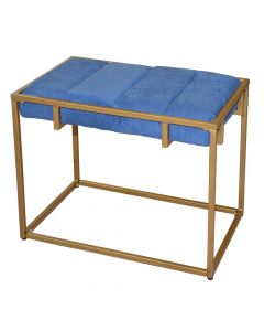 Stool, metallic frame (golden powder), plywood tabletop, blue, 55x38xH48 cm