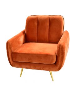 Armchair sofa, metallic structure (golden), textile upholstery, orange, 85x81xH84 cm