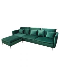 Corner sofa, left, wooden structure, metallic legs, textile upholstery, 290x190 cm