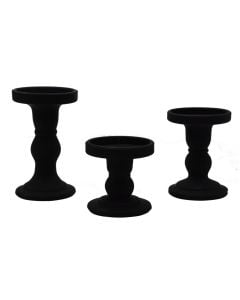 Mbajtëse qiriri, set 3 copë, qelq, zezë, Ø8 xH8.5 cm; Ø8 xH11 cm; Ø8 xH14 cm