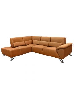 Corner sofa, left, wooden structure, metal legs, textile upholstery, brown, 220x275xH85 cm