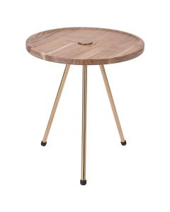 Tavolinë mesi/këndi, Strukturë metalike (floriri), dru akacia, natyrale, Ø33 xH37 cm