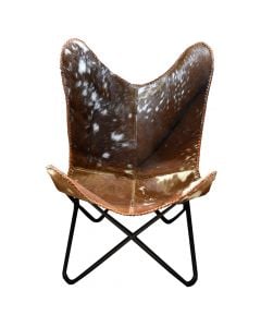 Butterfly chair, metal frame, leather seat, light brown, 70x75xH90 cm
