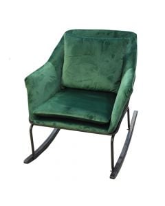 Karrige relaksi, me lëkundje, strukturë metalike, tapiceri tekstili, jeshile, 58x70xH76 cm