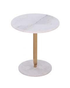 Tavolinë këndi, syprinë mermeri, strukturë metalike (floriri), Ø50 xH54.5 cm