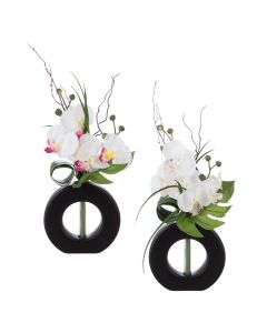 Lule artificiale, orkide, në vazo qeramike, e bardhë, 44 cm