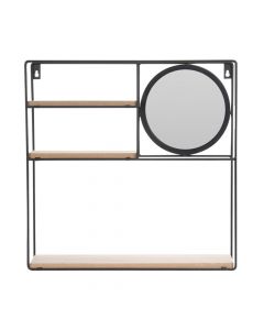 Wall shelf, with mirror, metal/mdf, black/natural, 40x10xH40 cm