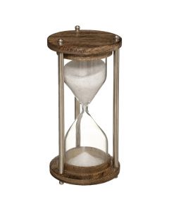 Sand timer, wood, aluminium and glass, brown, Ø7.5 xH15 cm