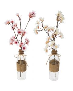 Lule artificiale, në vazo qelqi, shumëngjyrëshe, shishe: 6.5xH21 cm; lule: H46 cm