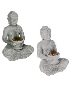 Decorative object, Buddha, cement/glass/wax, grey, 29.5x26xH40 cm