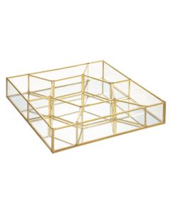 Organizing tray, metal/glass, golden, 25x25xH5 cm