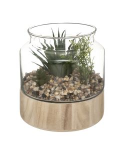Artificial plant, glass pot, paulownia/glass/stone, clear, Ø15.8 xH17.5 cm