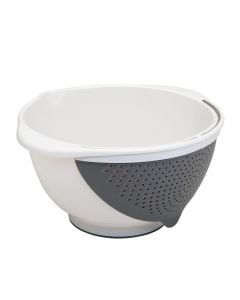 Multifunctional bowl 2-in-1, with removable colander, polypropylene/rubber, white/gray, Ø28 cm