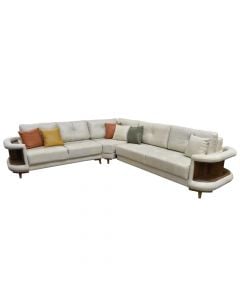 Corner sofa, left, Origami, bed opsion (storage unit), wooden frame (natural), textile upholstery, beige, 310x280xH80 cm