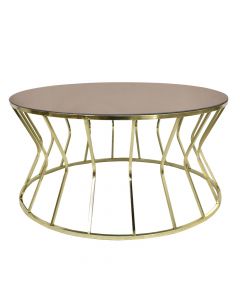 Coffee table, metal frame, glass tabletop, golden, Ø90 xH45 cm