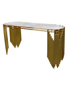 Console table and mirror, metal frame, glass tabletop, golden