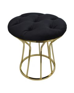 Vanity stool, metal frame, textile upholstery (black), golden, Ø45 xH45 cm
