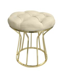 Vanity stool, metal frame, textile upholstery (beige), golden, Ø45 xH45 cm