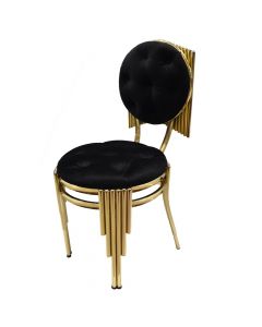 Dining chair, metal frame, textile upholstery (black), golden