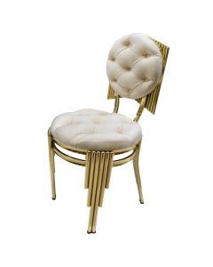 Dining chair, metal frame, textile upholstery (beige), golden