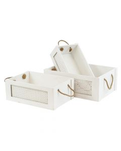 Storage box, set of 3 pcs, with handle, wooden, white, 28x18xH11 cm; 33x23xH13 cm; 38x28xH15 cm