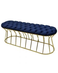 Vanity stool, metal frame (gold), textile upholstery (blue), 140x40xH45 cm